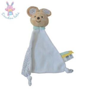 Doudou plat Souris grelot beige blanc motifs gris CHICCO