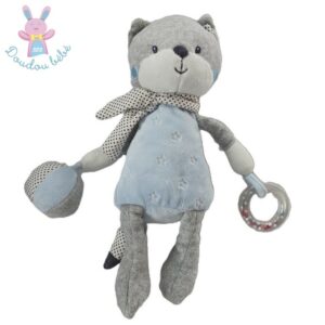 Doudou Renard gris bleu blanc jouet éveil TEX BABY