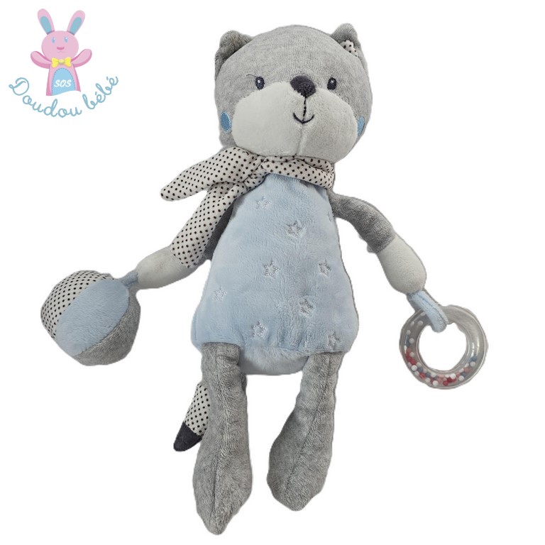 Doudou Renard gris bleu blanc jouet éveil TEX BABY