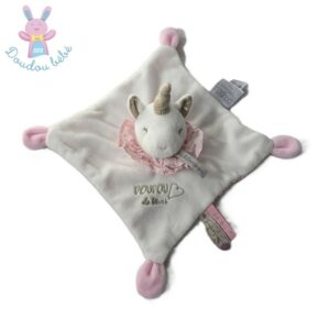 Doudou plat Licorne rose blanc Abracadabra DOUDOU ET COMPAGNIE