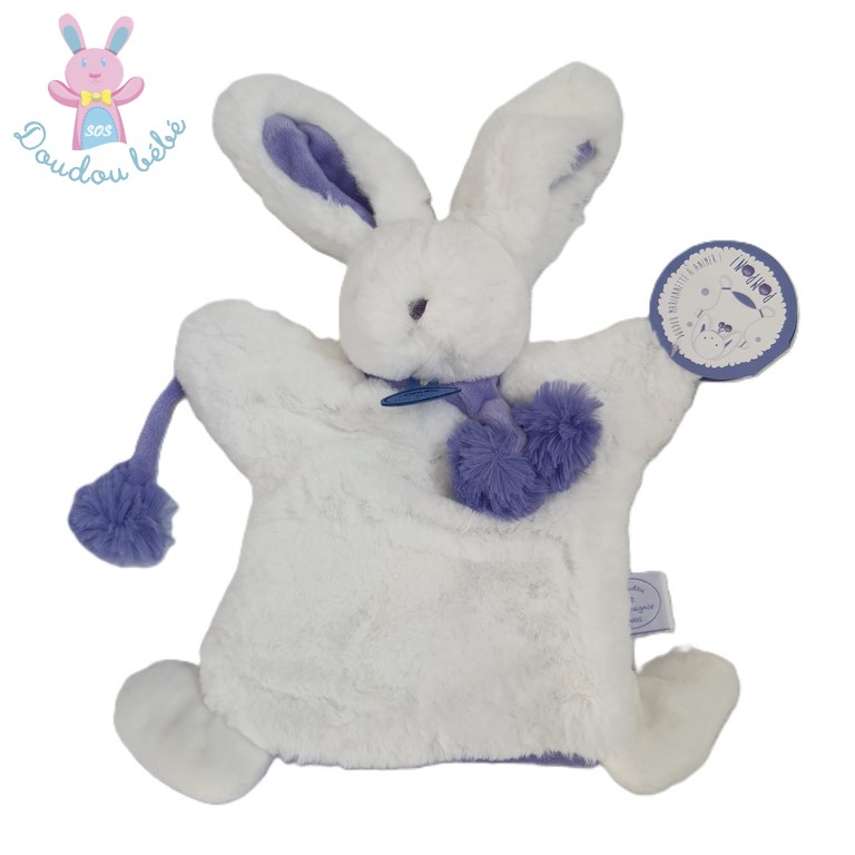 Lapin marionnette Pompon blanc et mauve DOUDOU ET COMPAGNIE