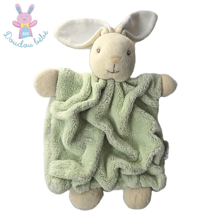 Doudou plat Lapin plume vert écru KALOO