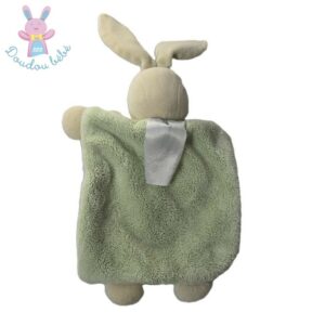 Doudou plat Lapin plume polaire vert beige écru KALOO