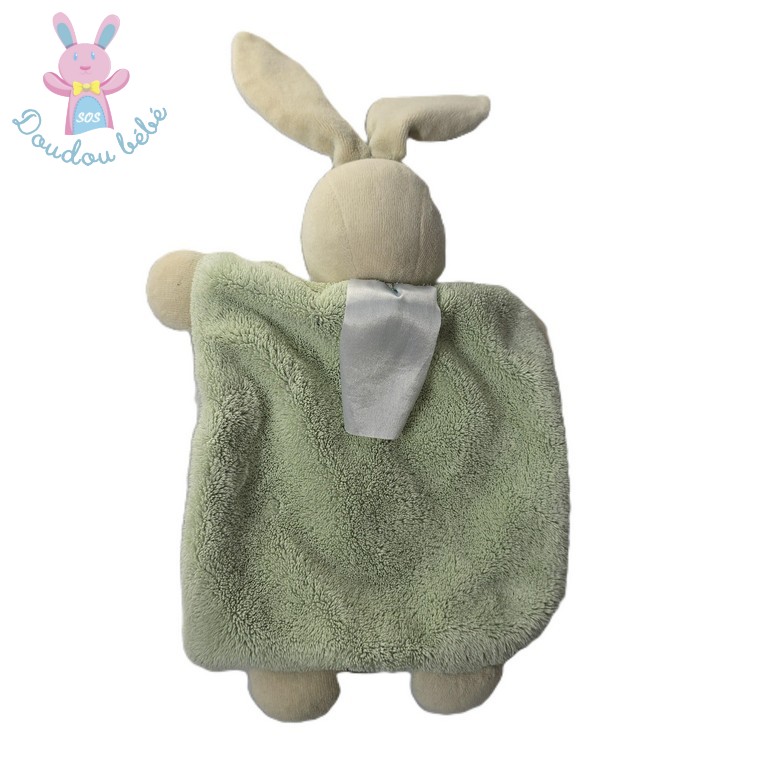 Doudou plat Lapin plume vert écru KALOO