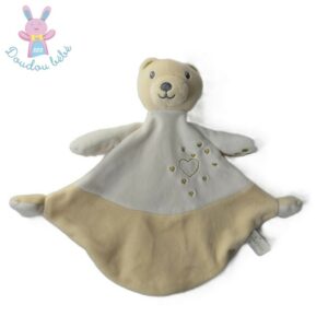 Doudou plat Ours beige blanc doré or cœurs Sparkle NICOTOY