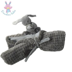 Doudou Lapin Lapidou couverture blanc gris gaufré NATTOU